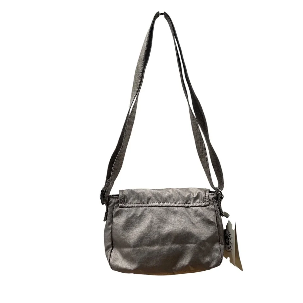 Kipling Metallic Pewter Nylon Crossbody Bag with‎ Monkey Keychain NWT